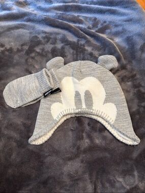 Grey Knit Earflap Beanie with Mittens - Kids Accessories